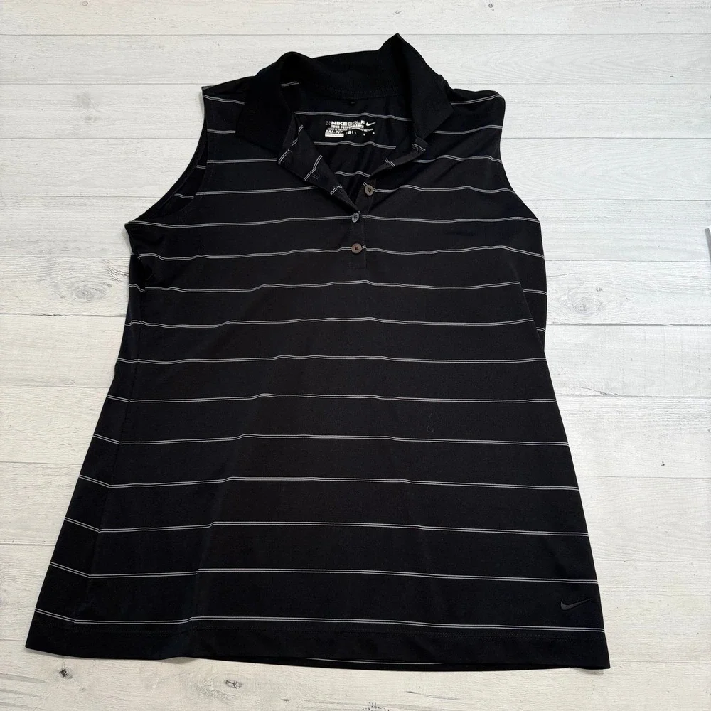Nike Golf women's sleeveless polo shirt‎ black and white stripes large